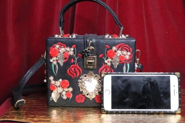 SOLD! 6316 Baroque Roses Embroidery Embellished Trunk Crossbody - Image 6