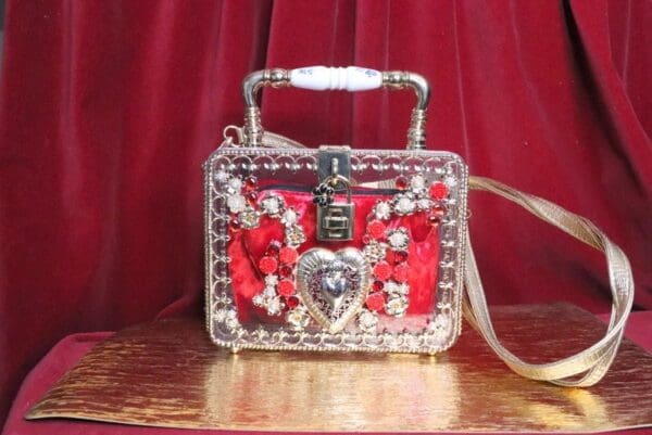 SOLD! 6283 Baroque Clear Trunk Heart Gold Embellished Crossbody - Image 2