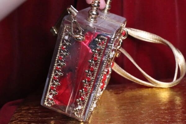 SOLD! 6283 Baroque Clear Trunk Heart Gold Embellished Crossbody - Image 4