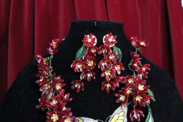 SOLD! 6739 Baroque Dangle Dark Red Flower Massive Studs Earrings - Image 2