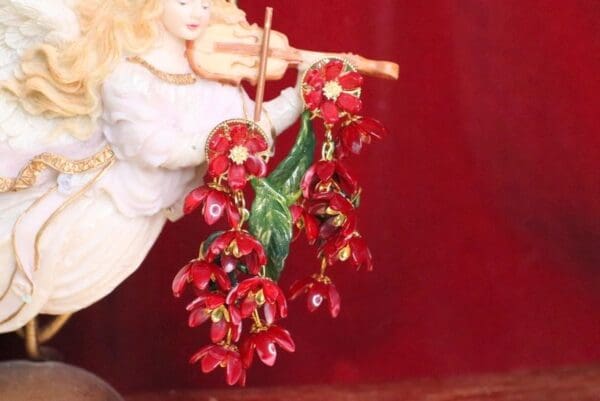 SOLD! 6739 Baroque Dangle Dark Red Flower Massive Studs Earrings - Image 4