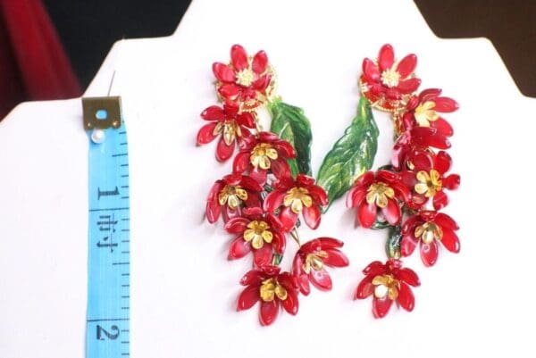 SOLD! 6739 Baroque Dangle Dark Red Flower Massive Studs Earrings - Image 5