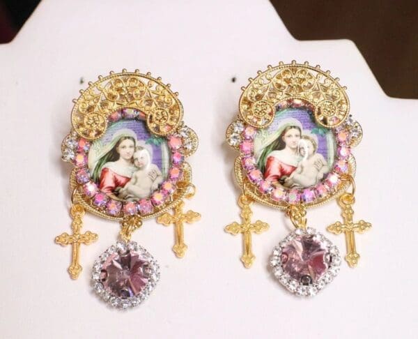 SOLD! 6740 Madonna And A Child Studs Earrings - Image 2