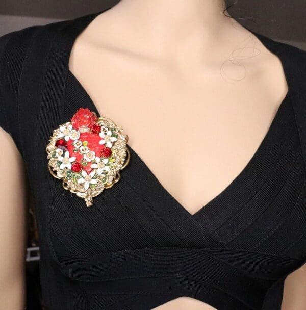 SOLD! 6747 Runway Baroque Red Sacred Heart Brooch - Image 4