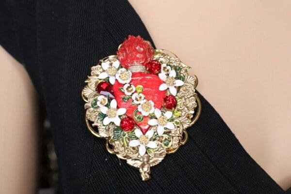 SOLD! 6747 Runway Baroque Red Sacred Heart Brooch - Image 5