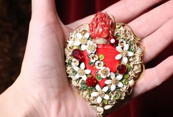 SOLD! 6747 Runway Baroque Red Sacred Heart Brooch - Image 3
