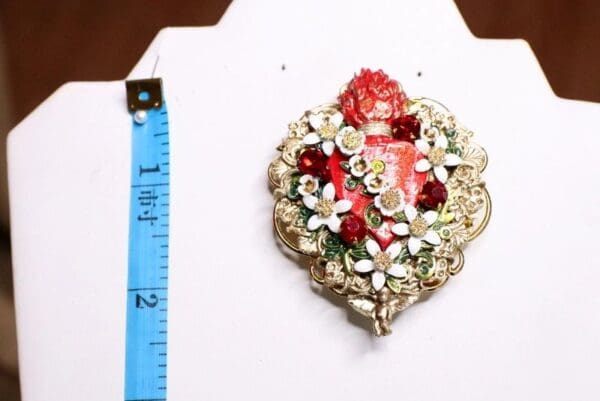 SOLD! 6747 Runway Baroque Red Sacred Heart Brooch - Image 6