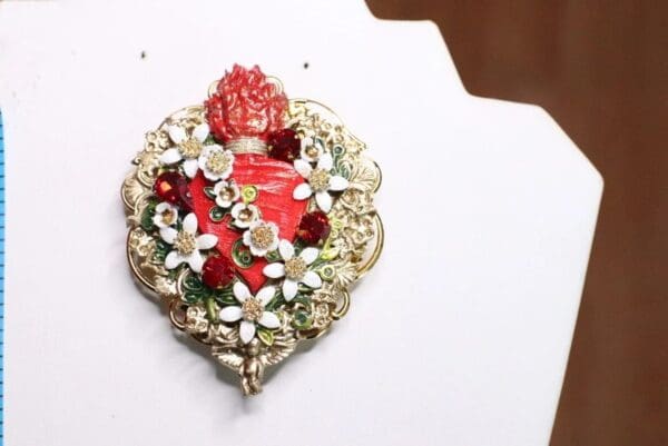 SOLD! 6747 Runway Baroque Red Sacred Heart Brooch - Image 7