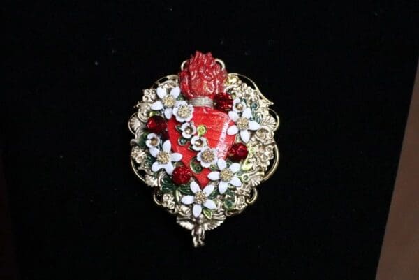 SOLD! 6747 Runway Baroque Red Sacred Heart Brooch - Image 8