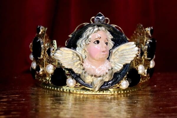 SOLD! 6748 Baroque Cherub Wings Black Rhinestones Crown Headband - Image 2