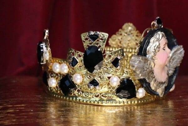 SOLD! 6748 Baroque Cherub Wings Black Rhinestones Crown Headband - Image 7
