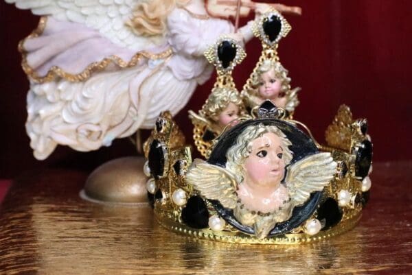 SOLD! 6748 Baroque Vivid Cherubs Angels Black Rhinestone Studs Earrings - Image 3