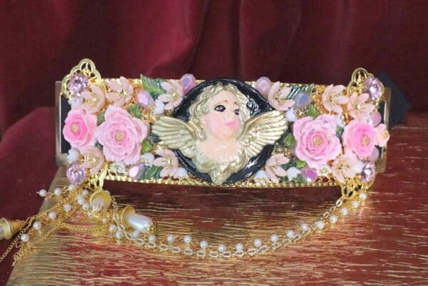 SOLD! 6750 La Moda Baroque Runway Chubby Cherubs Angels Embellished Waist Gold Belt Size S, L, M - Image 2