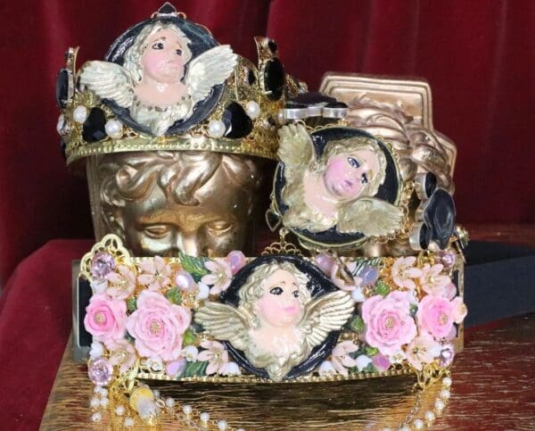 SOLD! 6750 La Moda Baroque Runway Chubby Cherubs Angels Embellished Waist Gold Belt Size S, L, M - Image 4