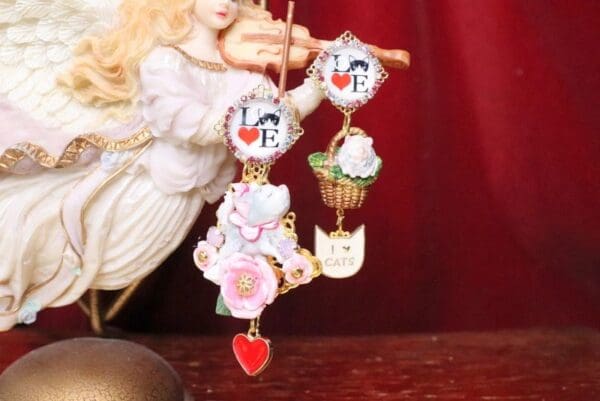 SOLD! 6760 Baroque I Love Cats Adorable Irregular Studs Earrings - Image 2