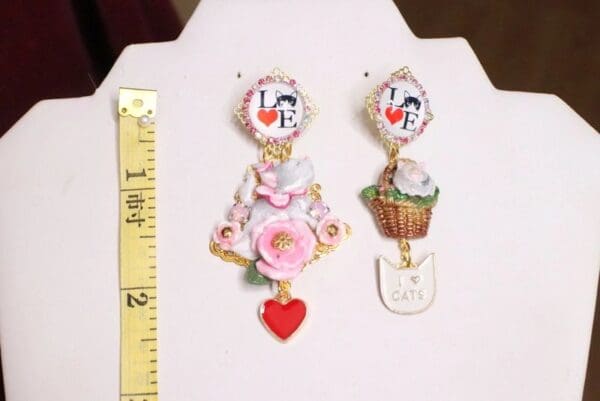 SOLD! 6760 Baroque I Love Cats Adorable Irregular Studs Earrings - Image 3