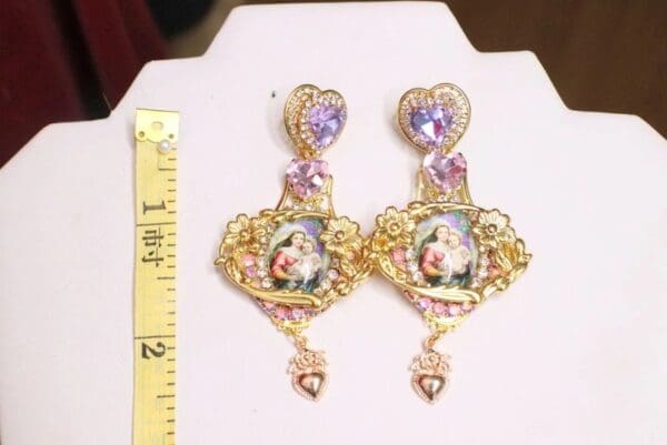 SOLD! 6762 Madonna And A Child Lavender Heart Studs Earrings - Image 4