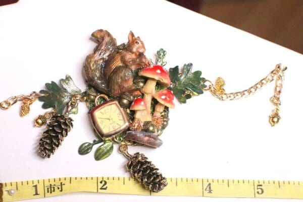 SOLD! 6771 Baroque Oak Clock Squirrel Mushroom Hand Painted Adjustable Bracelet - Image 2