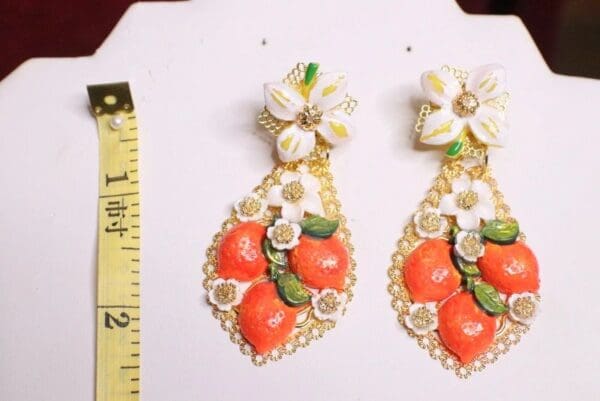 SOLD! 6772 Baroque Runway 2020 Orange Fruit Flower Blossom Massive Earrings - Image 8