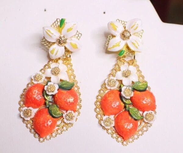 SOLD! 6772 Baroque Runway 2020 Orange Fruit Flower Blossom Massive Earrings