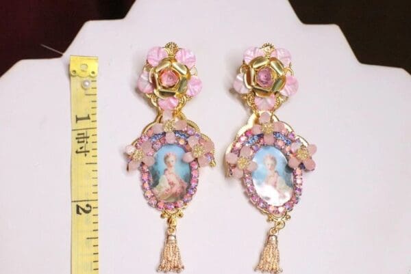 SOLD! 6774 Young Marie Antoinette Pink Flower Elegant Earrings - Image 2