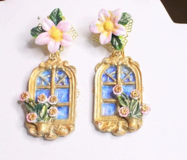SOLD! 6788 Baroque 3D Effect Window Flower Studs Earrings - Image 5