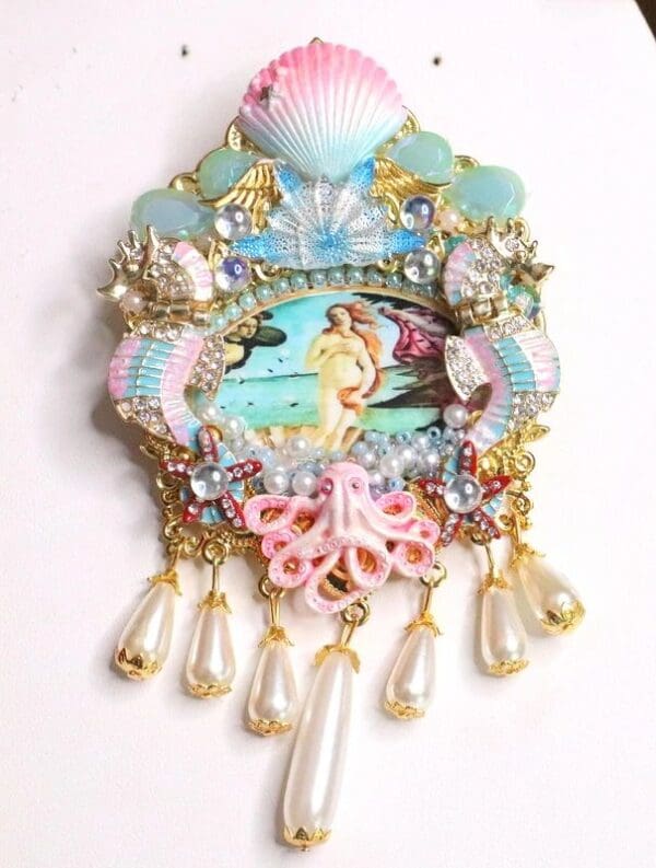 SOLD! 6801 Birth Of Venus Sea Horse Shell Octopus Huge Stunning Brooch - Image 2