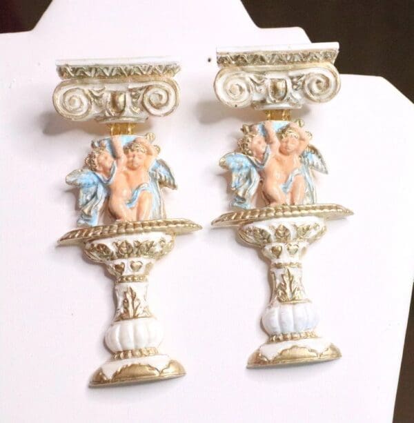 SOLD! 6817 Baroque Cherub Vintage Style Angel Roman Column Light Weight Studs Earrings - Image 2
