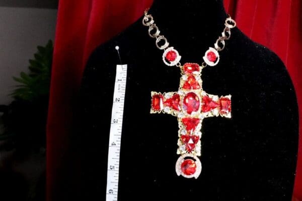 SOLD! 6827 Alta Moda Red Cross Crystal Sacred Heart Stunning Huge Pendant Necklace - Image 7