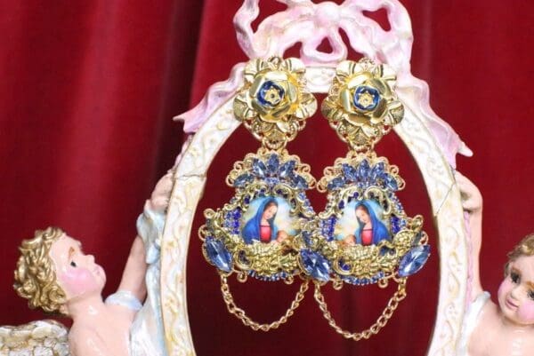 SOLD! 6831 Virgin Mary Dark Blue Rhinestones Stunning Studs Earrings - Image 5