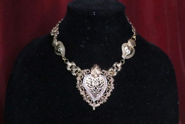 SOLD! 6833 Alta Moda Gold Tone Sacred Heart Pendant Necklace