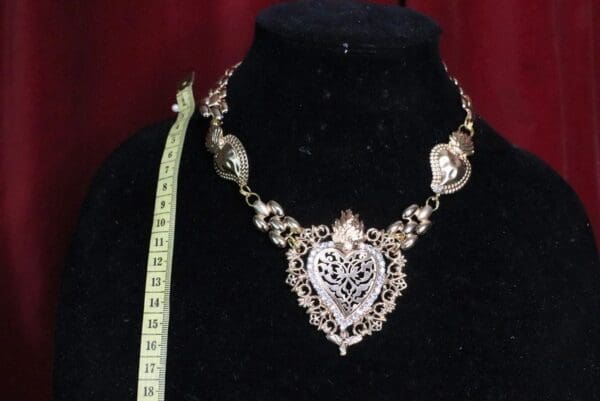 SOLD! 6833 Alta Moda Gold Tone Sacred Heart Pendant Necklace - Image 5