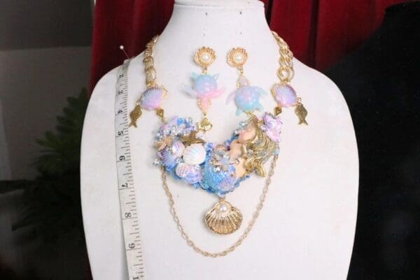 SOLD! 6834 Set Of Art Jewelry 3D Effect Vivid Sleeping Mermaid Necklace+ Earrings - Image 5