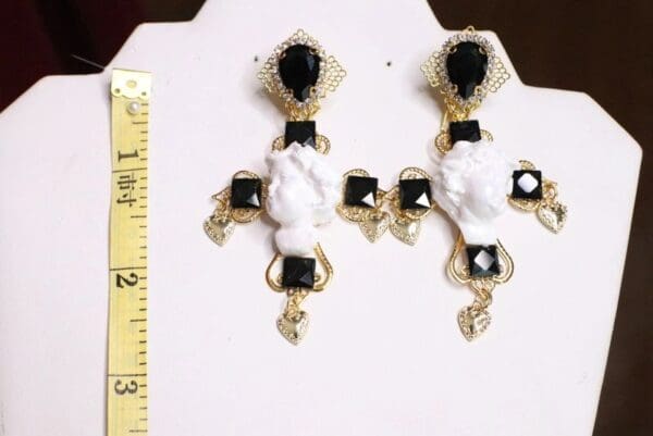 SOLD! 6838 Baroque White Cherubs Angels Heads Cross Studs Earrings - Image 3
