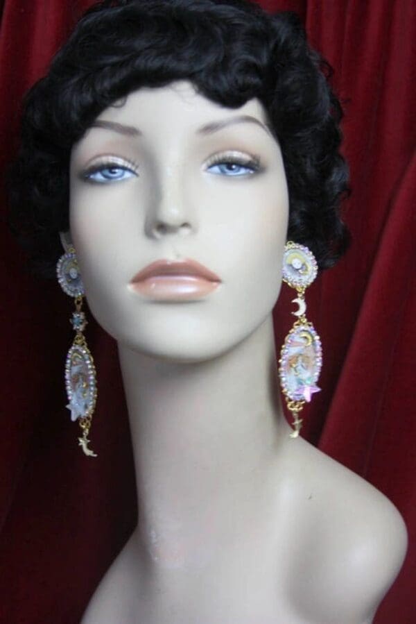 SOLD! 6839 Baroque Art Deco Pattern Sun Moon Light Weight Studs Earrings - Image 2