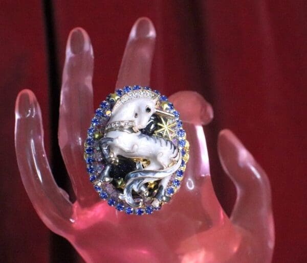 SOLD! 6840 Genuine Huge Agate Unicorn Cocktail Adjustable Ring - Image 2