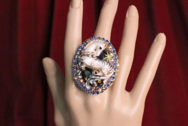 SOLD! 6840 Genuine Huge Agate Unicorn Cocktail Adjustable Ring - Image 3
