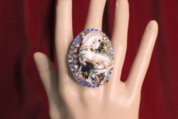 SOLD! 6840 Genuine Huge Agate Unicorn Cocktail Adjustable Ring - Image 4