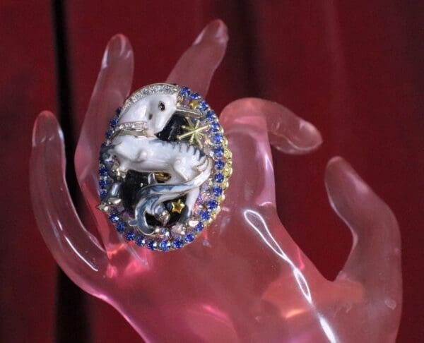 SOLD! 6840 Genuine Huge Agate Unicorn Cocktail Adjustable Ring - Image 5