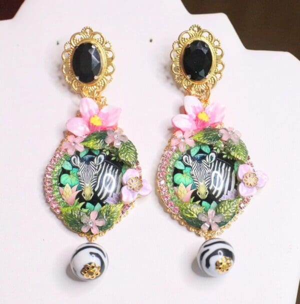 SOLD! 6854 Baroque Zebra Print Cameo Studs Earrings