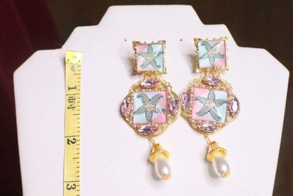 SOLD! 6855 Baroque Sea Shell Pastel Cameo Studs Earrings - Image 4