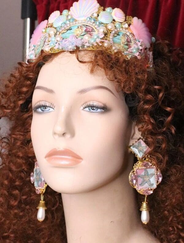 SOLD! 6855 Baroque Sea Shell Pastel Cameo Studs Earrings - Image 5