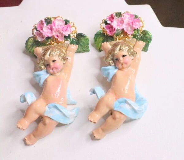 SOLD! 6857 Baroque Holding Roses Cherubs Angels Studs Earrings - Image 2