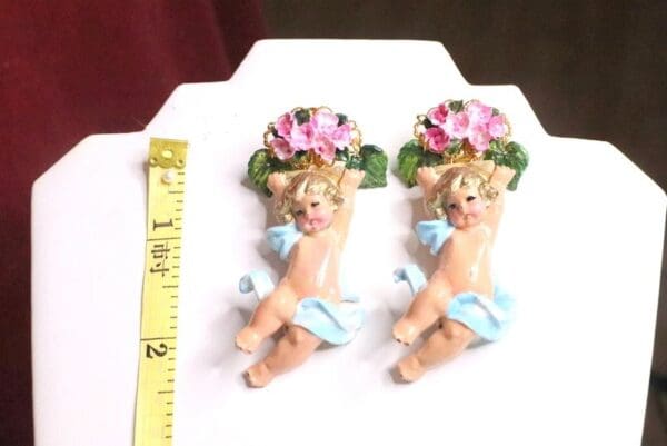SOLD! 6857 Baroque Holding Roses Cherubs Angels Studs Earrings - Image 6