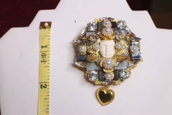 SOLD! 6858 Baroque Art Jewelry 3D Effect Face Brooch - Image 6