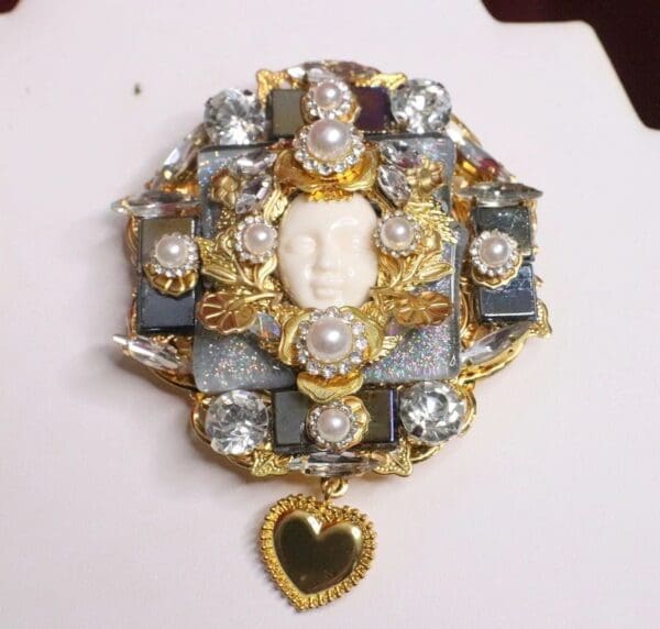 SOLD! 6858 Baroque Art Jewelry 3D Effect Face Brooch - Image 2