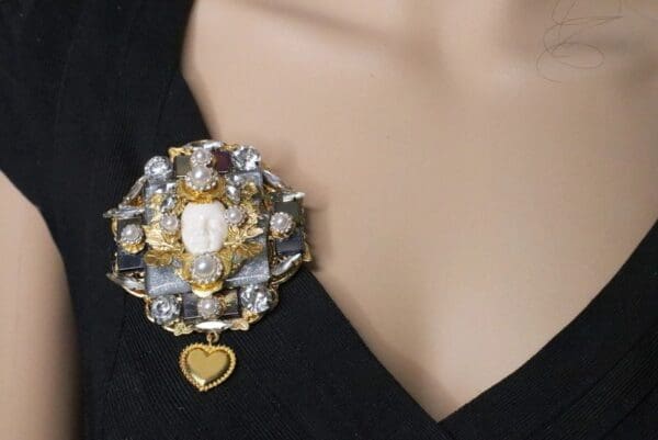 SOLD! 6858 Baroque Art Jewelry 3D Effect Face Brooch - Image 8
