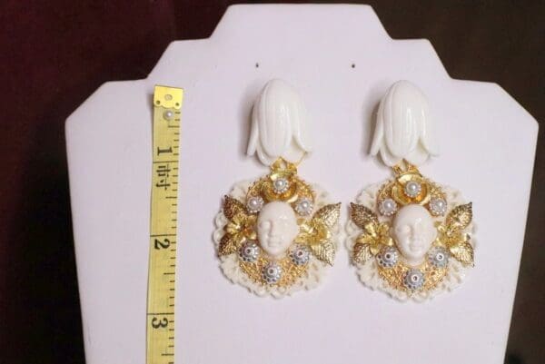 SOLD! 6859 Baroque Art Deco Face Magnolia Flower Studs Earrings - Image 7
