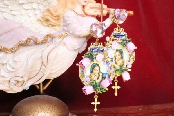 SOLD! 6862 Virgin Mary Tulips Flowers Stunning Studs Earrings - Image 3