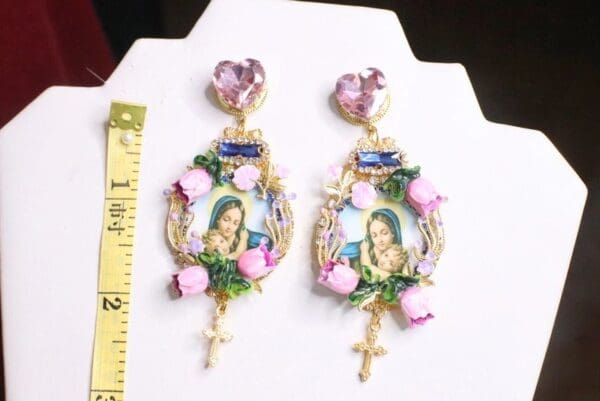 SOLD! 6862 Virgin Mary Tulips Flowers Stunning Studs Earrings - Image 4